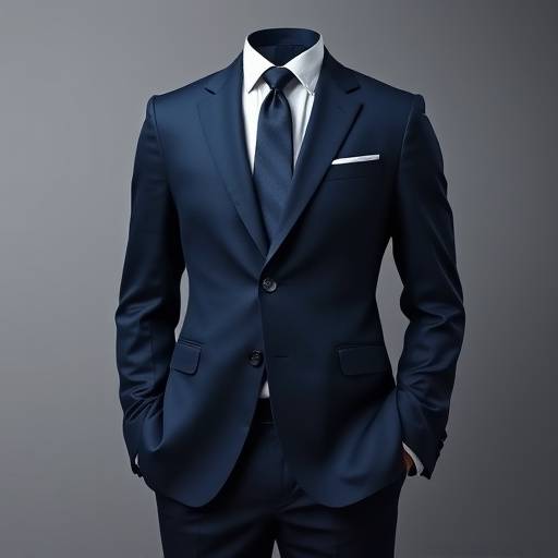 A classic navy blue worsted wool suit.