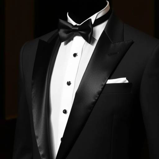 A sharp black tuxedo with satin lapels.